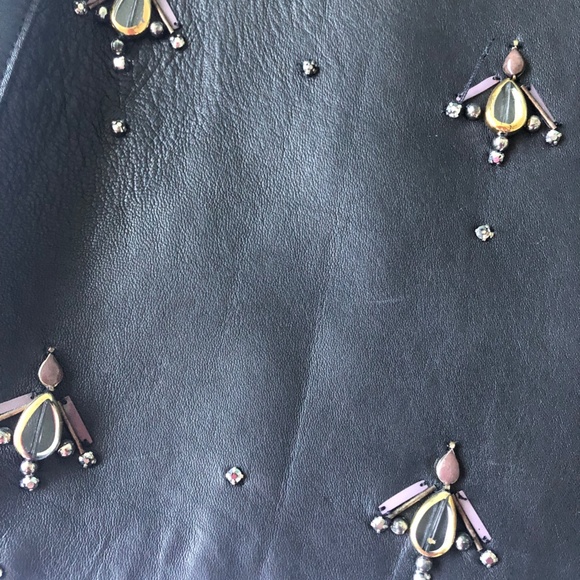 REISS "Tess" Black Leather Mini Skirt Embellished Sz US12 - Picture 9 of 10